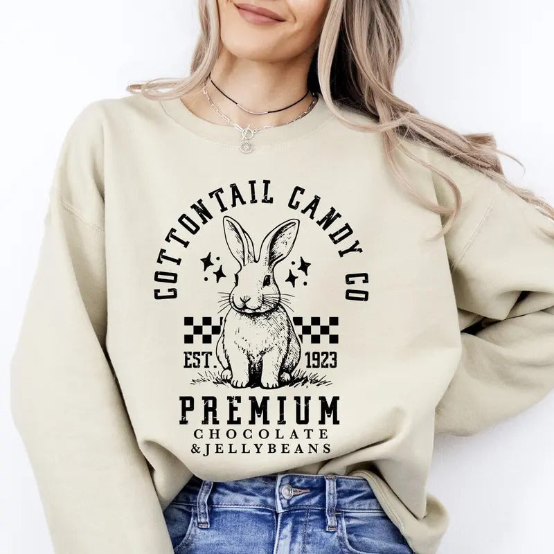 Cottontail Candy, Easter, Bunny, Jesus, Rabbit, Holiday Sweatshirt, Crew Neck, Women's, Crewneck