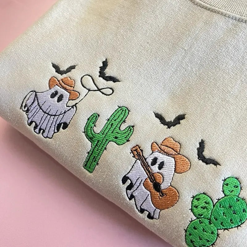 Country ghost embroidered sweatshirts, Halloween sweatshirts, spooky season shirts, women's sweatshirts Womenswear Unisex Fleece Sweaters