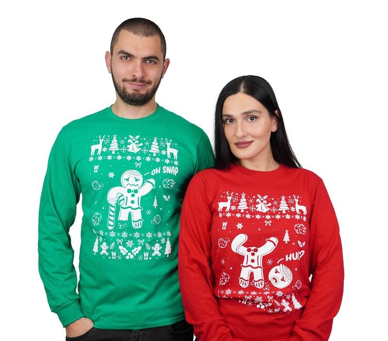 Couple Christmas Funny Outfits, Gift For Christmas Sweater, Party Shirts, Gingerbread Cookies Matching Sweatshirt, Long Sleeve Crewneck Shirt