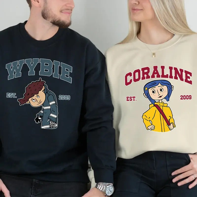 Couple Shirt, Wybie and Coraline Couple Sweatshirt, Cute Coraline T-Shirt, Valentine Movie Hoodie Shirt