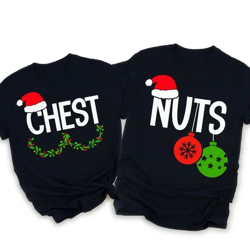 Couples Christmas Shirts, Funny Christmas Shirt Gift For Couple Chest Nuts Shirt Boyfriend Christmas Gift Husband Ugly Christmas Sweater Men