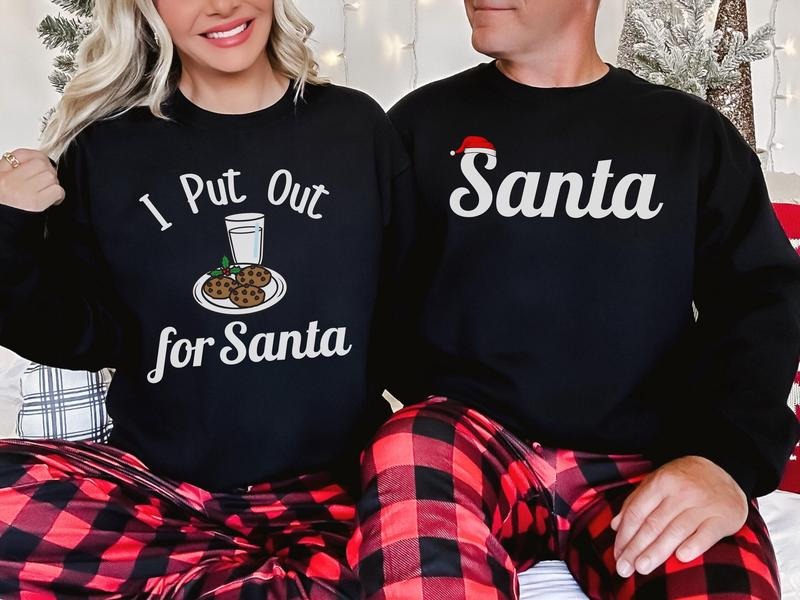 Couples Christmas Sweatshirts, I Put Out For Santa Shirt, Funny Holiday Matching Christmas Outfit, Husband Wife Xmas Shirts, Long Sleeve Crewneck Shirt