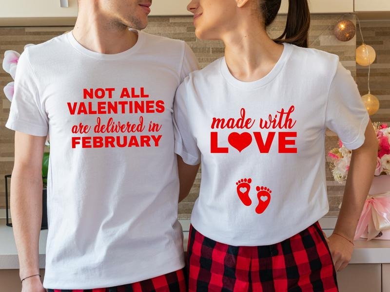 Couples Valentines Day Pregnancy Announcement Shirt, New Mom Gift T-Shirt, Funny Baby Reveal Short Sleeve, Baby Shower Tee, Maternity Pregnant Shirt.