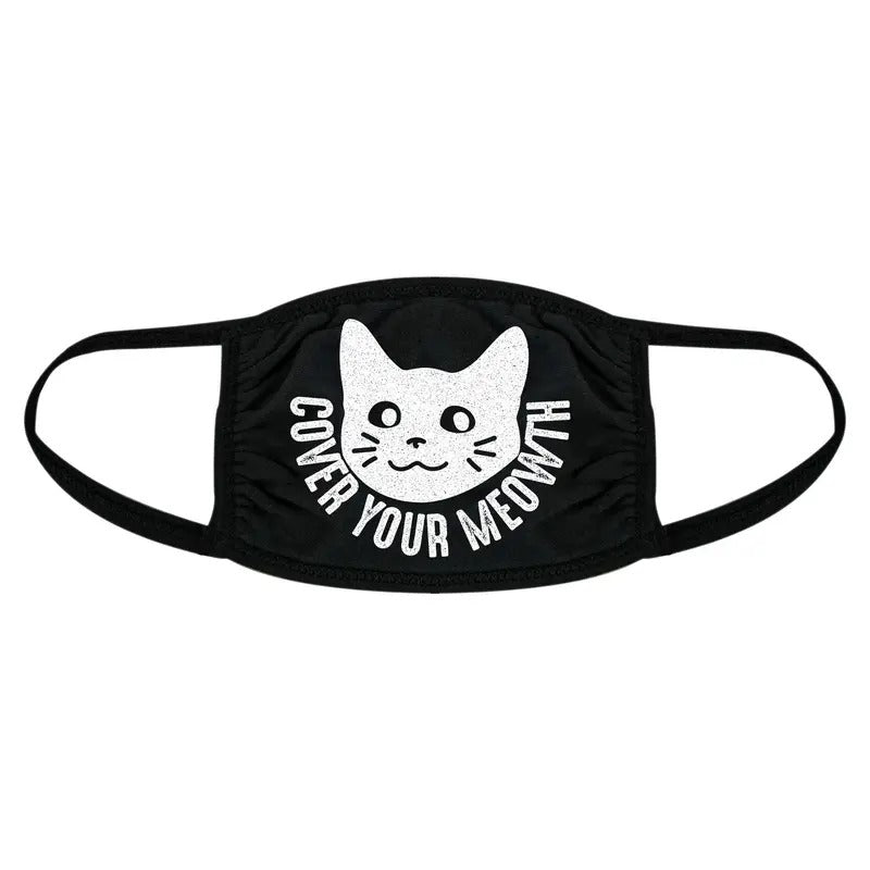 Cover Your Meow Face Mask Funny Crazy Cat Lady Graphic Novelty Nose And Mouth Covering Funny Masks for Adults Funny Cat Novelty Masks for Adults Black