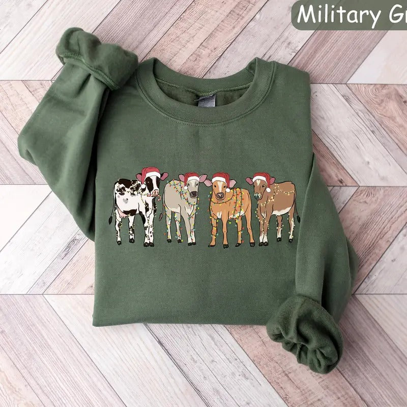 Cow Christmas Sweatshirt, Cow Lover Gift, Christmas Cow Shirt, Christmas Crewneck, Funny Christmas Shirt, Farm Christmas, Womens Cow Shirt