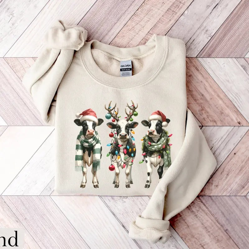 Cow Christmas Sweatshirt, Farm Christmas Shirt, Cow Lover Gift, Christmas Cow Sweater, Christmas Crewneck, Womens Christmas Shirt,Cow Tshirt christmas sweatshirt