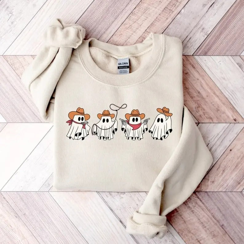 Cowboy Ghosts Sweatshirt, Halloween Cowgirl Ghosts Sweatshirt, Howdy Halloween Shirt Shirt, Ghost Boo Shirt, Western Cute Ghost Sweater, Fall Halloween Shirt, Halloween Gifts Womenswear Hoodie