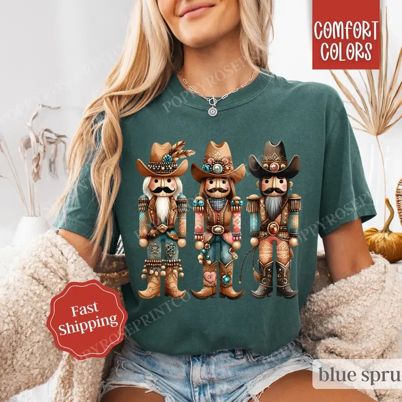 Cowboy Nutcracker Comfort Colors Shirt, Country Christmas Tshirt, Western Holiday Womens Tee