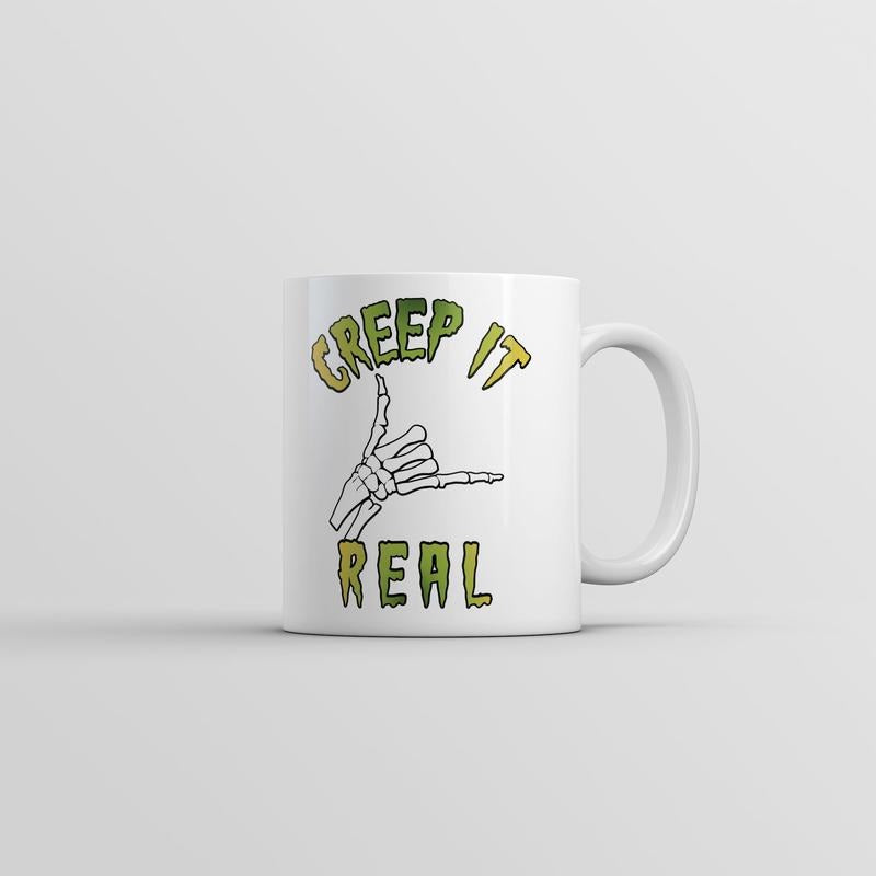 Creep It Real Mug Funny Halloween Graphic Novelty Coffee Cup-11oz Funny Coffee Mugs Ceramic Printed Drinkware Cup
