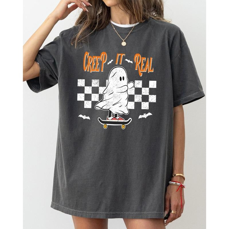 Creep It Real, Ghost, Skeleton, Funny, Spooky, Witch, Aesthetic, Meme, Halloween, Costume, Tshirt, Women's, Comfort Colors Tee, Spooky, Tshirt, Witch, Pumpkin, Ghost, Skeleton