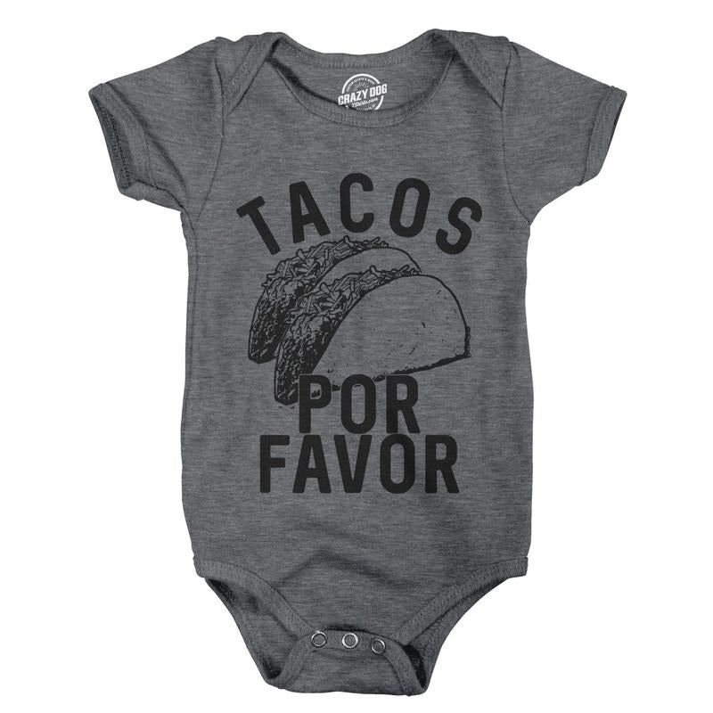 Creeper Tacos Por Favor Funny Shower Gift for Newborn Baby Shirt Toddler Funny Baby Onesies Cinco De Mayo Onesie for Baby Funny Food Onesie Novelty Onesie Dark Grey