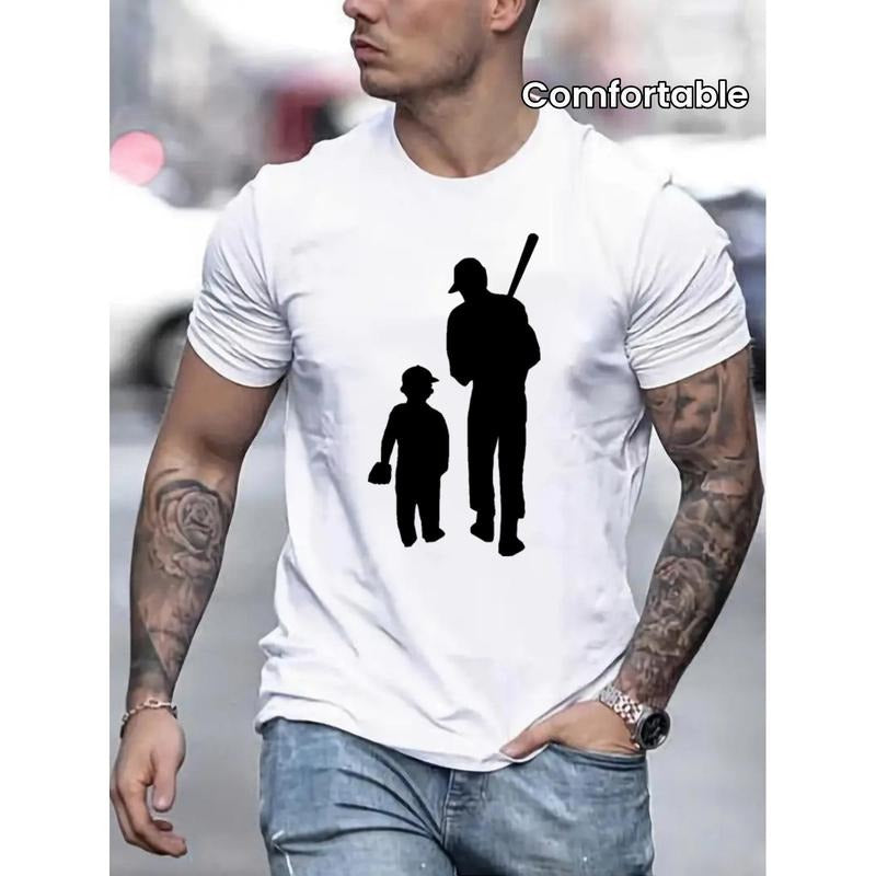 Crew Neck Baseball Player Print Men's Fashionable Summer Short Sleeve Sports T-shirt, Comfortable And Versatile made in usa
