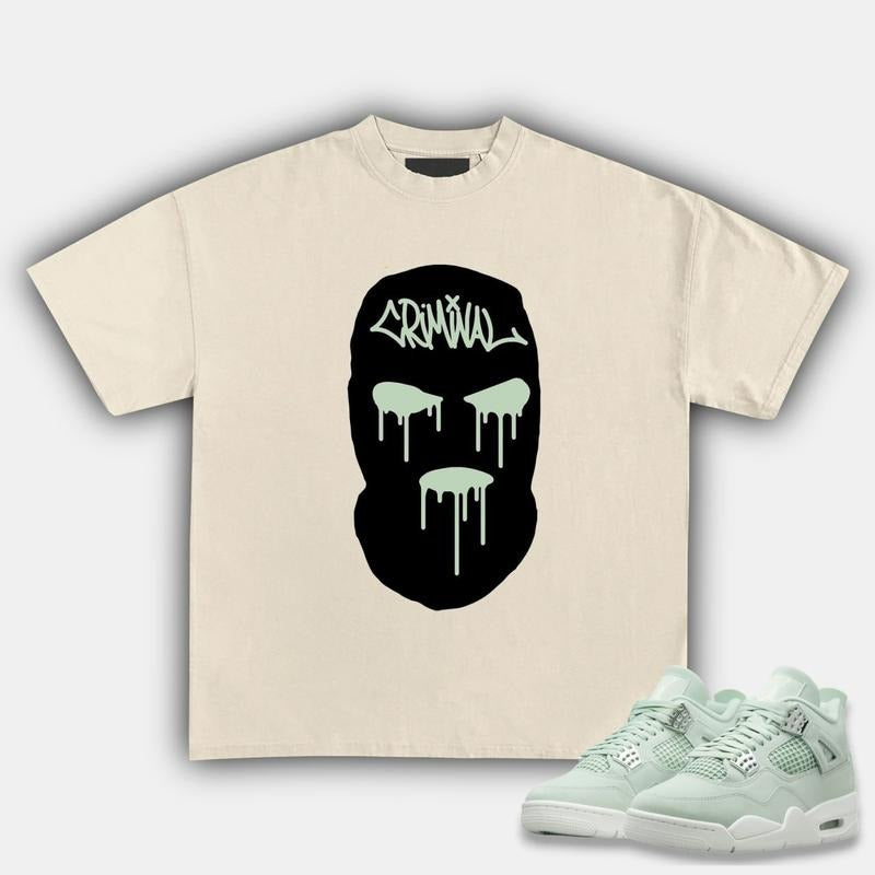 Crimial Match 4s Seafoam Sneakers, Graphic Tee Cotton T-shirt, Unisex Y2K Streetwear Fitted Crewneck Style