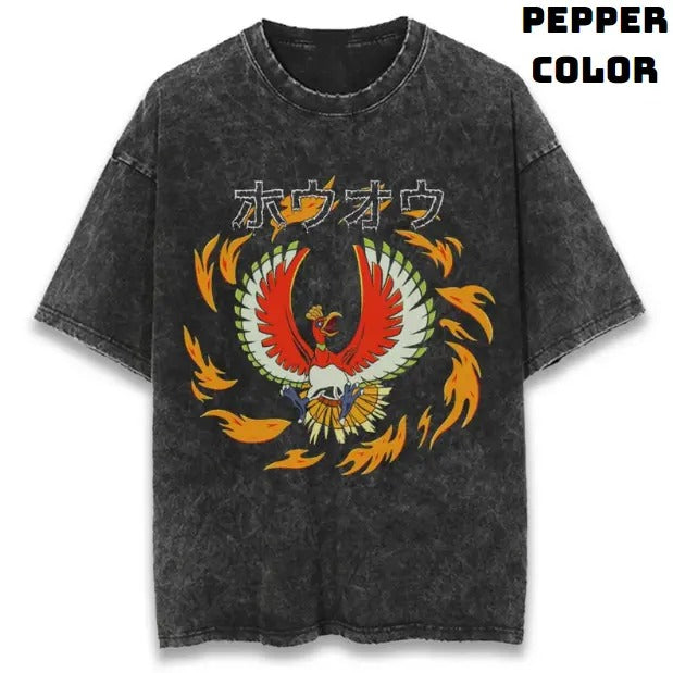 Crimson Ho-Oh Vintage T-Shirt, Ho-Oh T-Shirt, Pokemon Graphic Tees, Unisex Anime Manga Shirt Top Menswear Womenswear Streetwear
