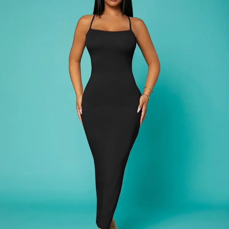 Criss Cross Backless Spaghetti Strap Long Cami Bodycon DressY2K