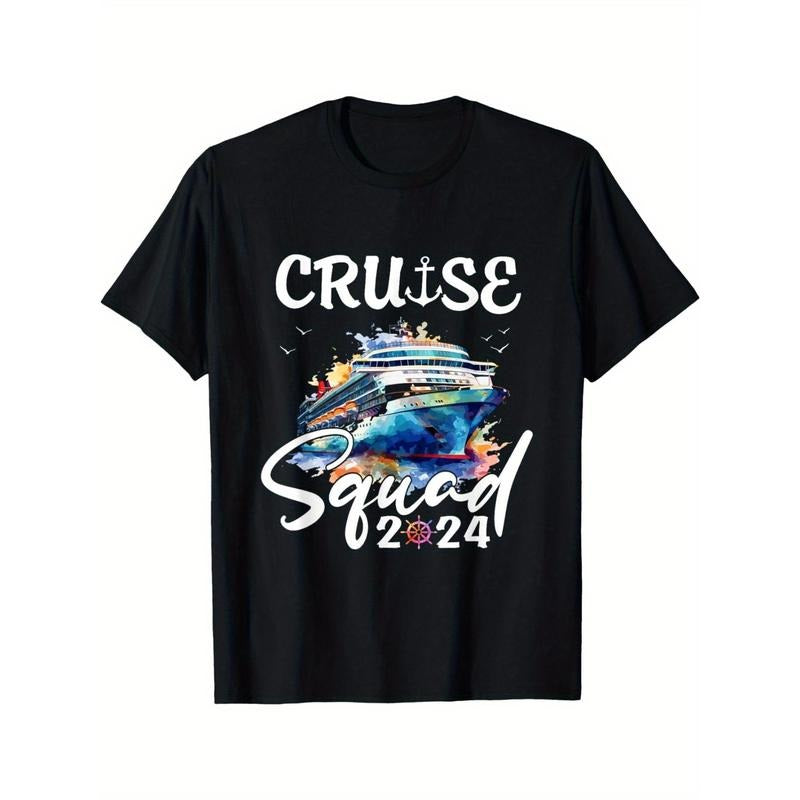 Cruise Squad 2024 Family Match Cruise Tour, Trendy Top Crew Neck T-Shirt, Comfortable Street Style T-Shirt, Essential Fashion T-Shirt Made in USA