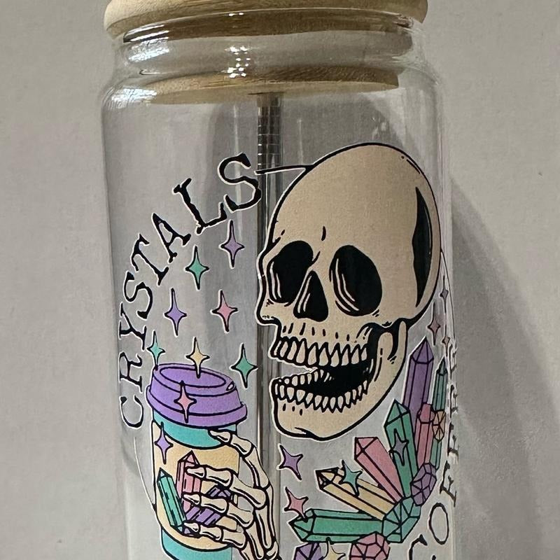 Crystals and Coffee 16 oz glass Tumbler