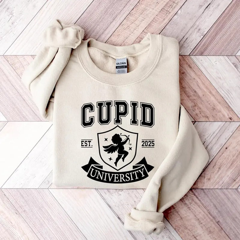 Cupid University Est. 2025 Sweatshirt, Cupid University Shirt, Couple Matching Sweatshirt, Romantic Couple Outfit, Cute Valentines Crewneck