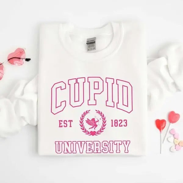 Cupid University Sweatshirt, Cute Valentine's Day Shirt, Funny College Sweatshirt, Love Crewneck Sweatshirt, Cupid Sweaterstyle{n002}2