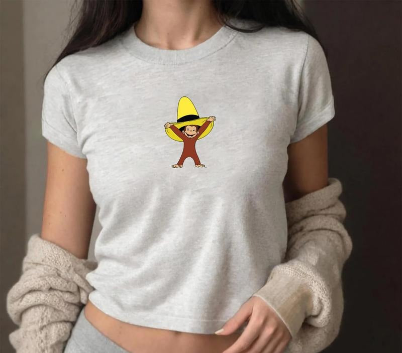 Curious George Monkey Baby Tee, Cute Curious George Baby Tee, Y2K Baby Tee, Cute Monkey George T-Shirt