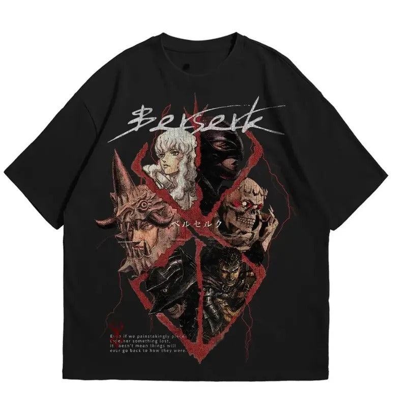 Curse Mark Manga T-Shirt, Berserk Graphic Tee with Guts, Griffith & Skull Knight, Unisex Casual Gym Pump Cover Cotton Shirt Vintage Washed Unisex Top Vintage T-Shirt Menswear Top