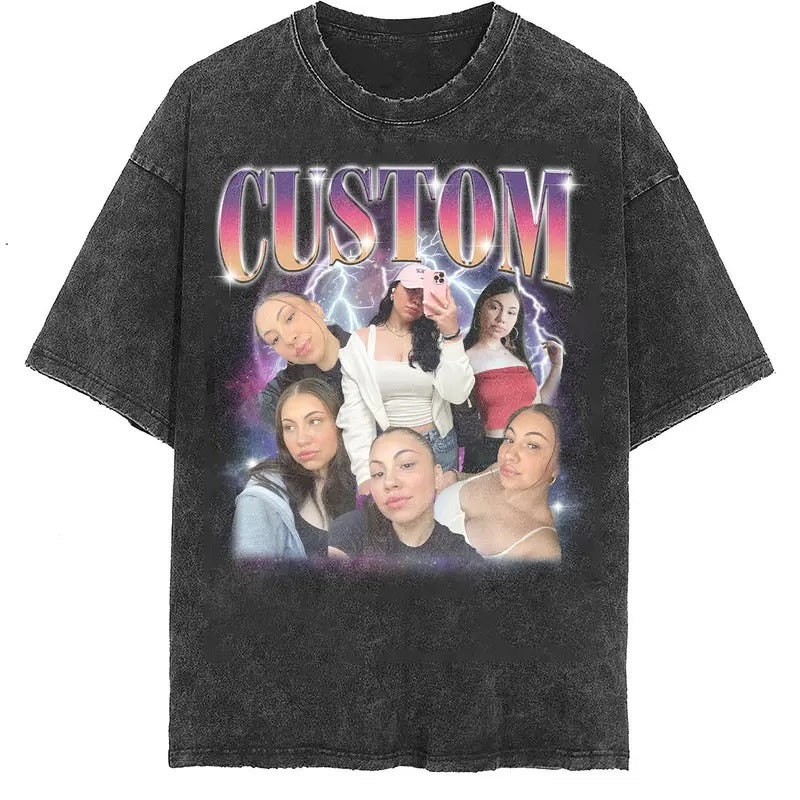 Custom Comfort Colors Girlfriend T-Shirt with Personalized Photo Print, Unisex Loose Fit Graphic Tee, Personalized Portrait Crewneck Tshirt Casual