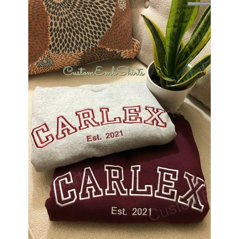 Custom Embroidered Name Sweater, Hoodie - Dad Mom Family Sweatshirt - Personalized Embroidery - Varsity Text - College Style , Global Trending Outfits