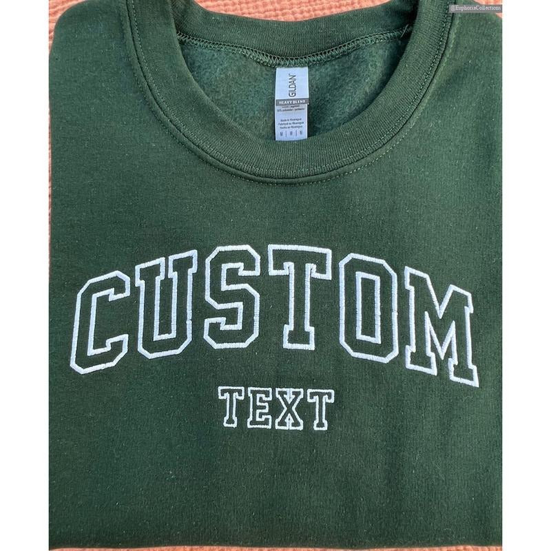 Custom Embroidered Varsity Text Sweater, Hoodie, Tee Shirt, Embroidery Personalized Sweatshirt, Custom Couple Family Group Gangs Gift , Global Trending Outfits
