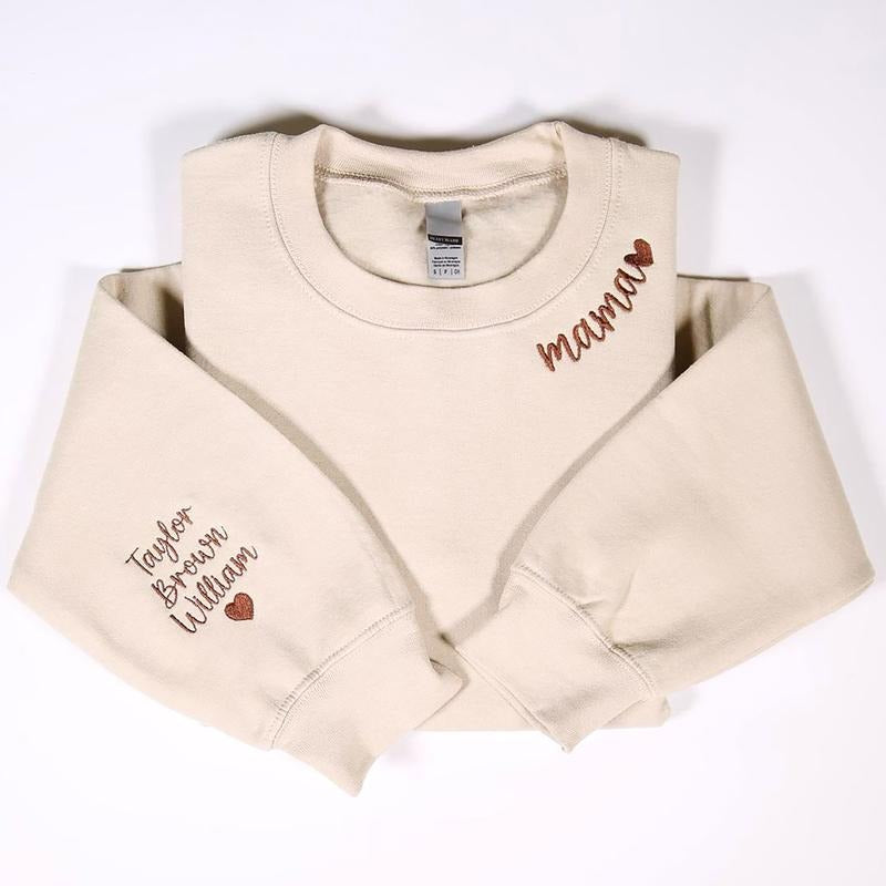 Custom Mama Embroidered Sweatshirt With Names On Sleeve, Personalized Mom Embroidery Hoodie, Birthday Mommy Shirt, Pregnancy Gifts, Christmas Gift For Mom, new mama Sweater