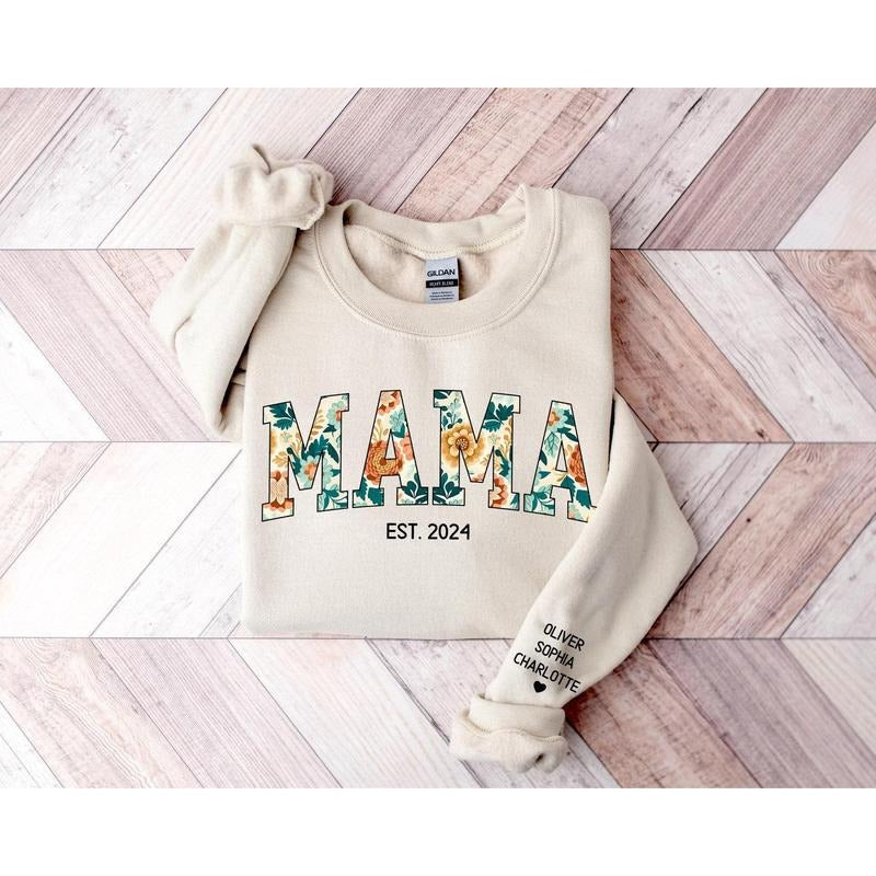 Custom Mama Sweatshirt, Mama Floral Sweatshirt, Personalized Mama Crewneck Pullover, Christmas Gift For Mom, Gifts, Hoodies, Custom Clothing