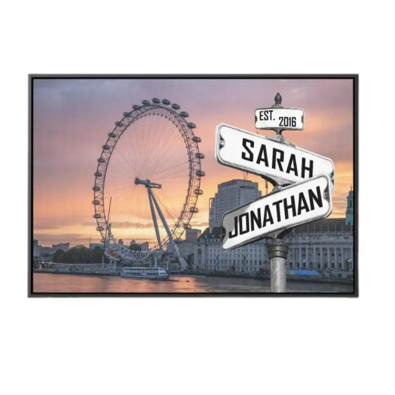 Custom Name London Eye Retro Street Sign Canvas, Custom Art Gift For Weddings Birthday, Gifts For Fiancee Wife, Poster Prints No Frame, Custom Name, Home Decoration, Gifts For Birthday Christmas Anniversary