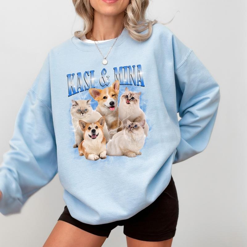 Custom Pet Bootleg Rap Sweatshirt, Custom Photo Vintage 90s Graphic Tops, Dog Mom Dog Dad Gifts, Cat Lovers Sweater, Insert Your Design Here Crewneck
