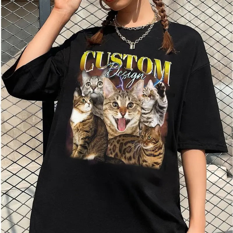 Custom Photo Cat Bootleg 90s Shirt, Custom Bootleg Rap Tee Shirt, Custom Pet Photo Your Own Bootleg Shirt, Change Design Here Top Womenswear