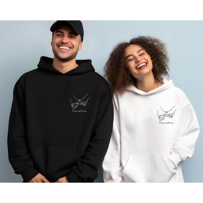 Custom Pinky Promise Hoodie, Matching Couple Hoodies, Valentines Day Gift, Personalized Name Date Hoodie, Anniversary Gift, Christmas Gifts