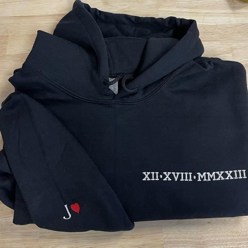 Custom Roman numeral hoodie, couples hoodies, gift for couples, anniversary gift, wedding gifts, gift ideas Embroidered Fleece