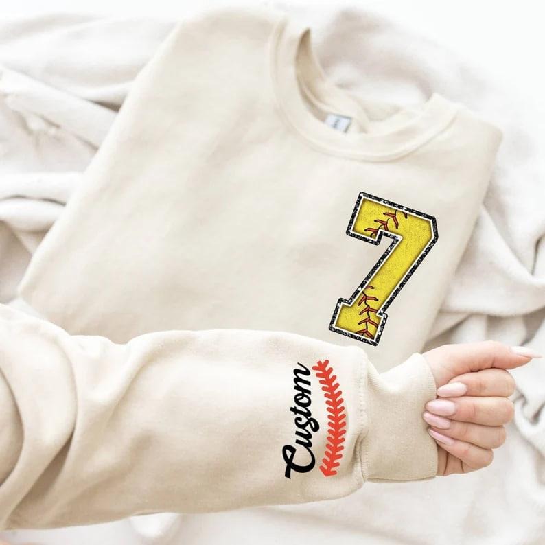 Custom Softball Sweatshirt, Softball Mom Crewneck, Softball Sweatshirt, Custom Name and Number Softball Sweater, Personalized Softball Mom
