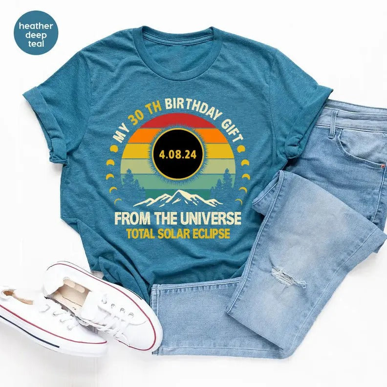 Custom Total Solar Eclipse Birthday T-Shirt, April 8th 2024 Birthday Party Tee,Eclipse Viewing Shirt,Retro Eclipse Tee, Celestial Moon Women