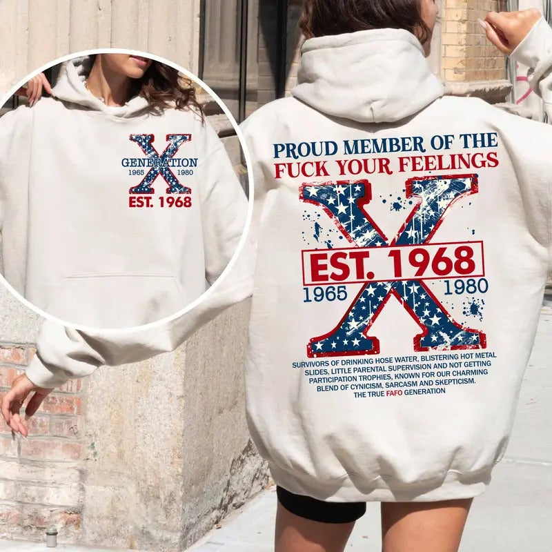 Custom Year Generation X Skull New Version 3 Hoodie, Fafo Generation, Raised on Hose Water and Neglect, 100% Cotton, Two-Sided Design Menswear Unisex