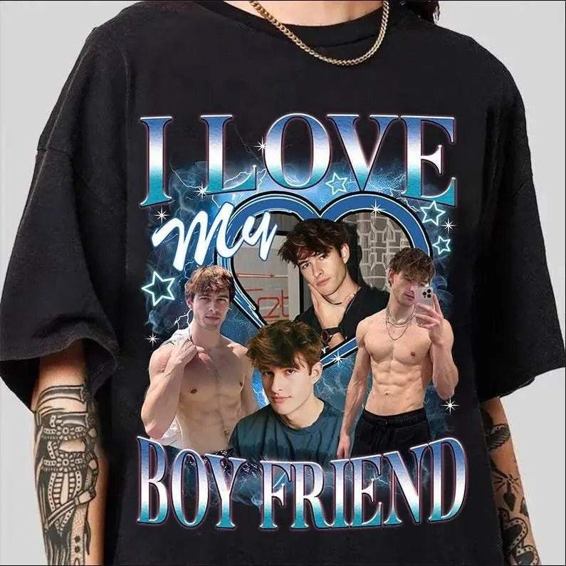 Custom Your Own Shirt, Custom Bootleg Shirt, Valentine Gift I Love My Boyfriend Tee, Custom Photo Vintage Graphic 90s Shirts