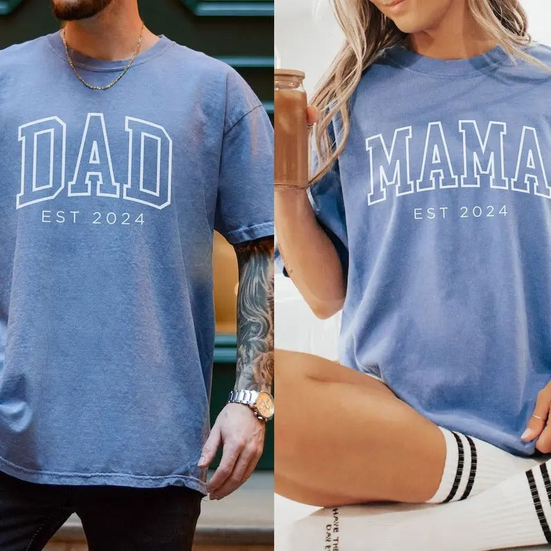 Custom mom and dad shirts, Comfort Colors dad and mom shirt, New Dad Shirt, Mom est 2024, New mom and dad gift, pregnancy reveal, Dad to Be Menswear Top
