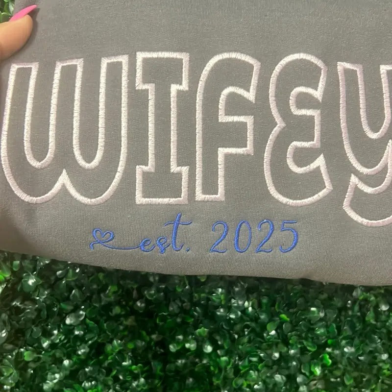 Custom wifey embroidered sweater Sweatshirts Pullover Tops Embroidery Comfort Womenswear