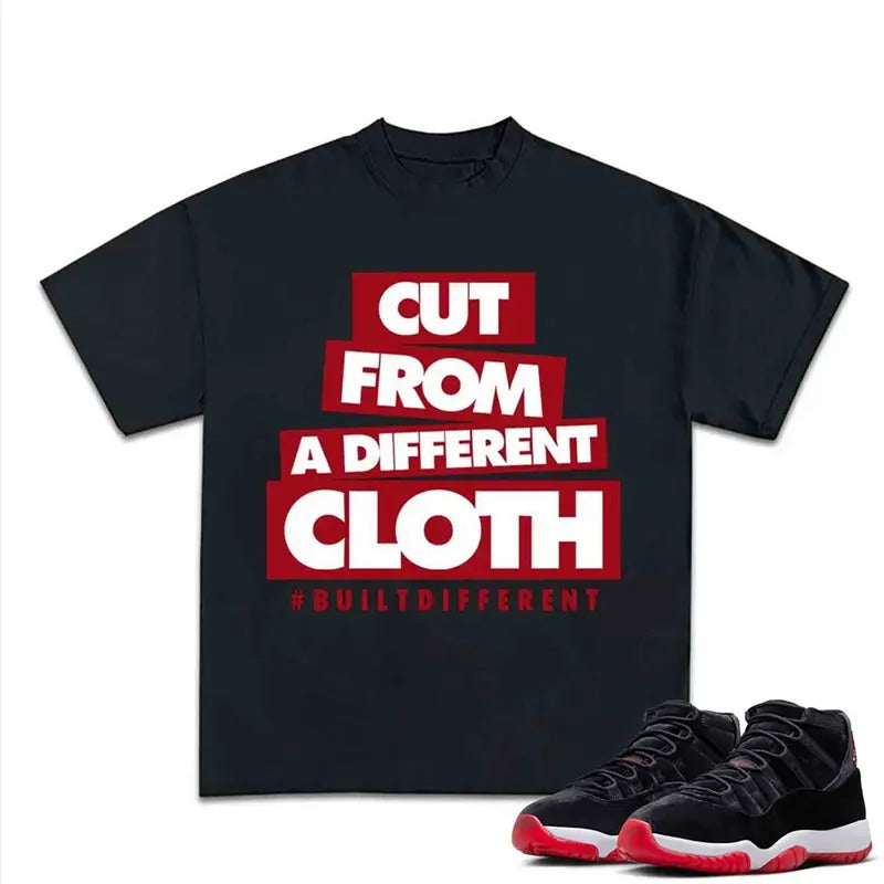 Cut From A Different Cloth Match For 11 Bred Velvet Sneakers, Graphic Tee Streetwear, Unisex Cotton T-shirt