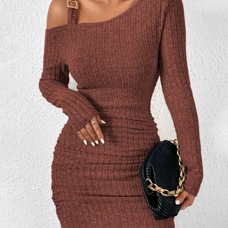 Cut Out Asymmetrical Neck Ruched Bodycon Long Sleeve Mini DressY2K