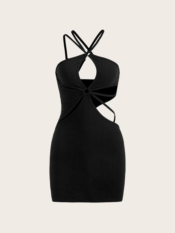 Cut Out Halter Cami Bodycon Mini Dress Sleeveless Club PartyY2K