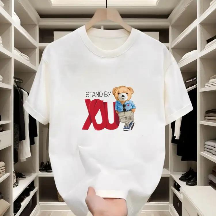 Cute Bear-Shaped Playful T-Shirt, Full of Trendy Feel. Made of Pure Cotton Fabric, Comfortable and Versatile to Wear, Easily Elevates Daily Outfits' Fashion Level
