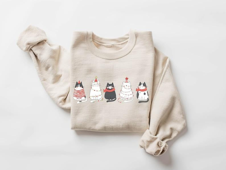 Cute Cat Christmas Sweatshirt, Cat Lover Gift For Christmas, Womens Christmas Sweatshirt, Holiday Sweatshirt, Cat Mom Shirt, Winter Shirt, Hoodie and Sweater; T-shirt