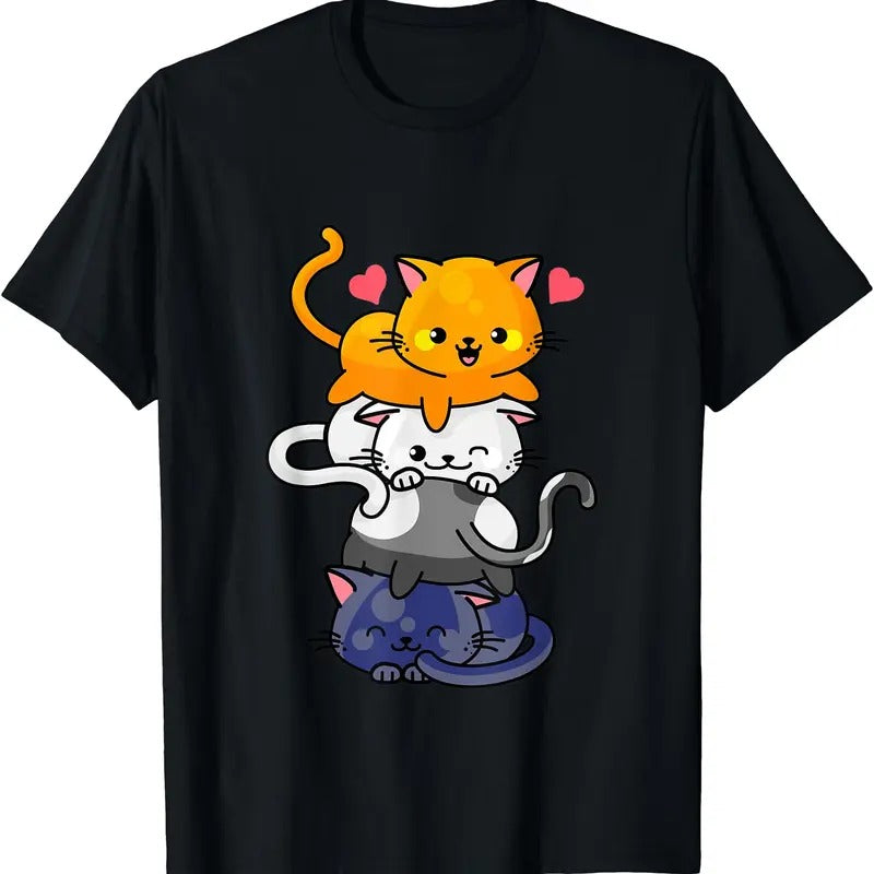 Cute Cat For Women Girls Kitty Pile Cats Anime Kawaii Neko TShirt