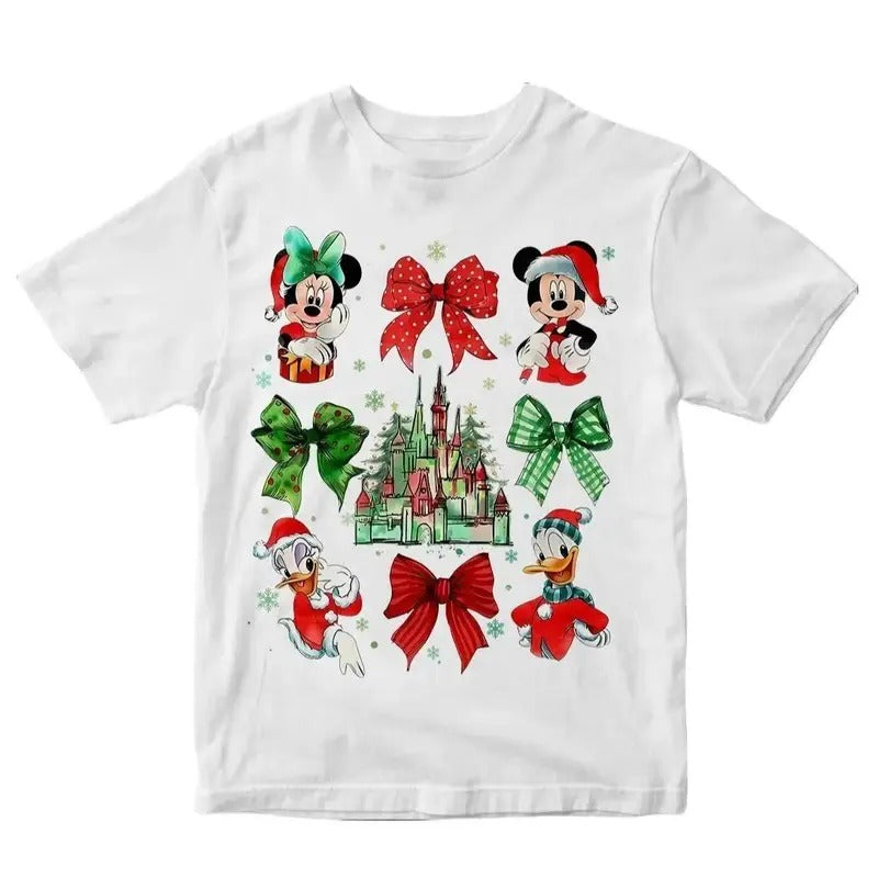 Cute Coquette Bows Christmas Graphic Tee - Disneyyy Cartoon Shirt - Red Coquette Christmas Shirt - Holiday Shirt - Mickeyy Shirt - Merry Christmas - Christmas Gifts