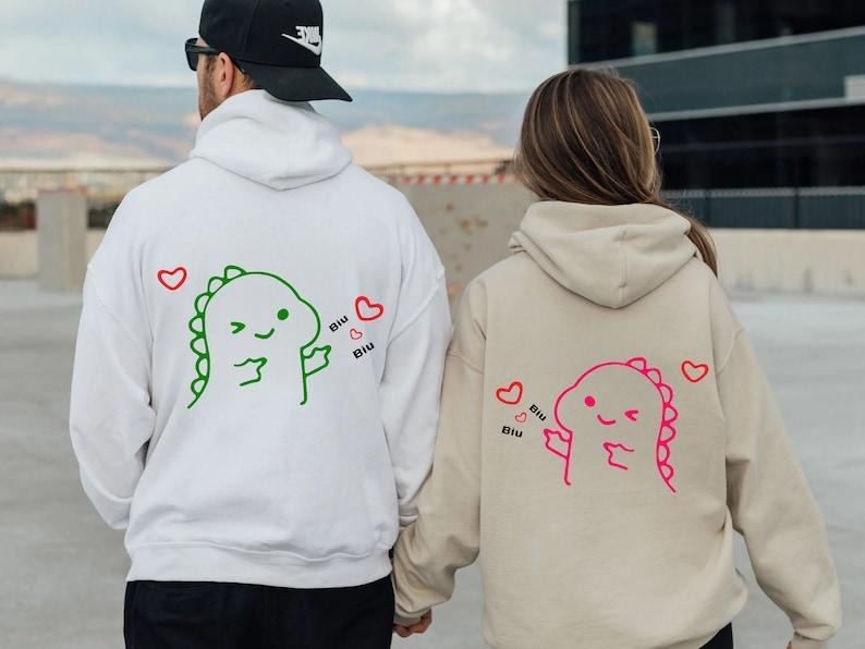 Cute Dinosaur Couple Hoodie, Couples Gifts Valentines Day, Cute Dinosaur Matching Hoodie, gift for couple, Gift For Lovers, trendy Hoodie and Sweater; T-shirt