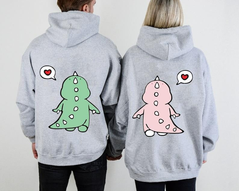 Cute Dinosaur Couple Sweatshirt, Couples Gifts Valentines Day, Cute Dinosaur Matching Hoodie, gift for couple, Gift For Lovers, trendy Hoodie and Sweater; T-shirt